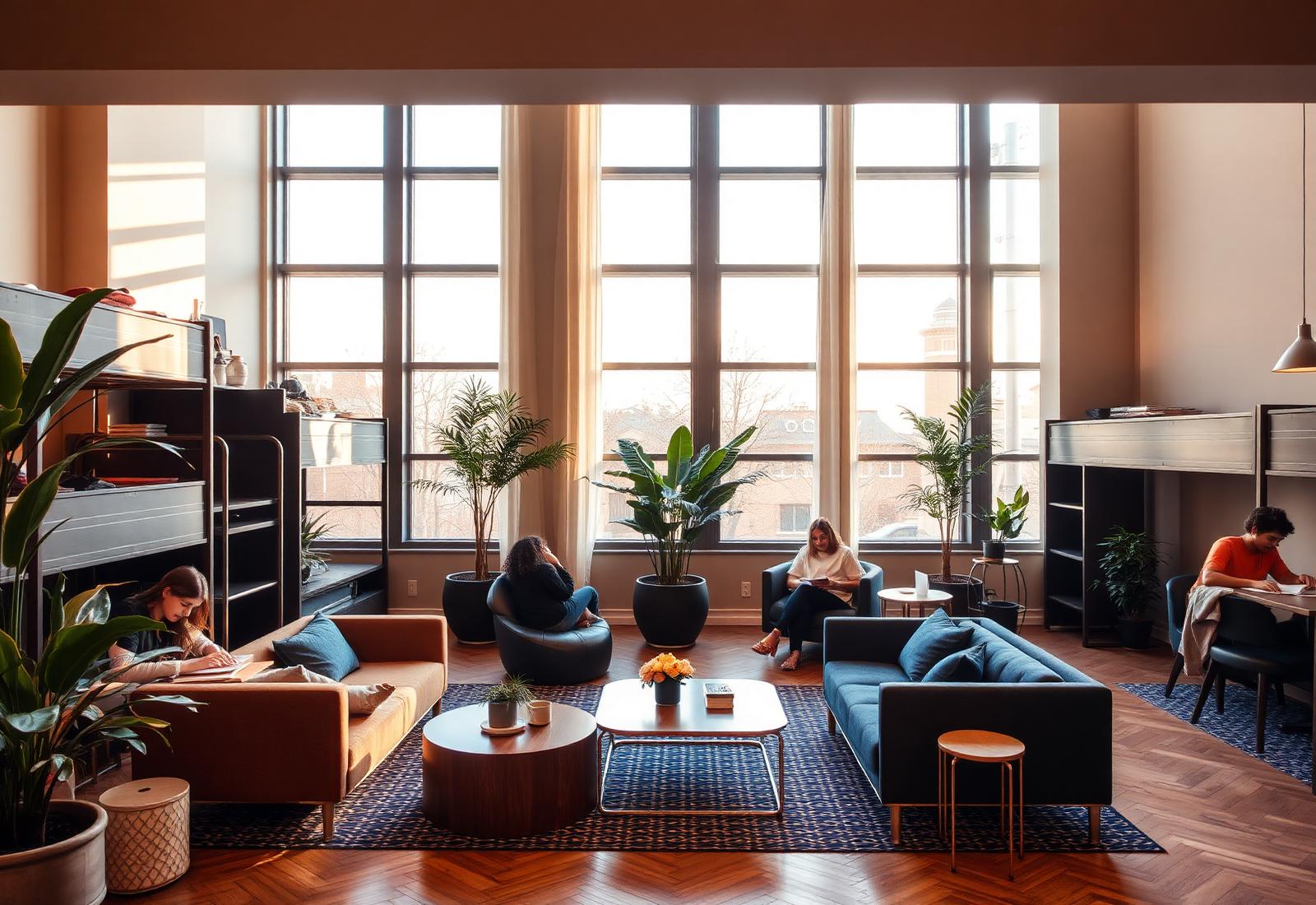 Modern student hostel lounge in Georgia